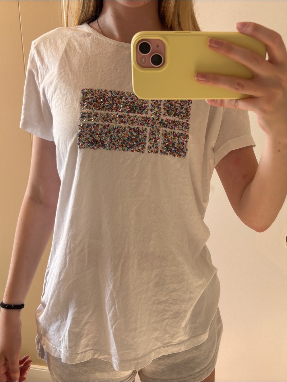 White Sequin Switzerland Flag Graphic Tee